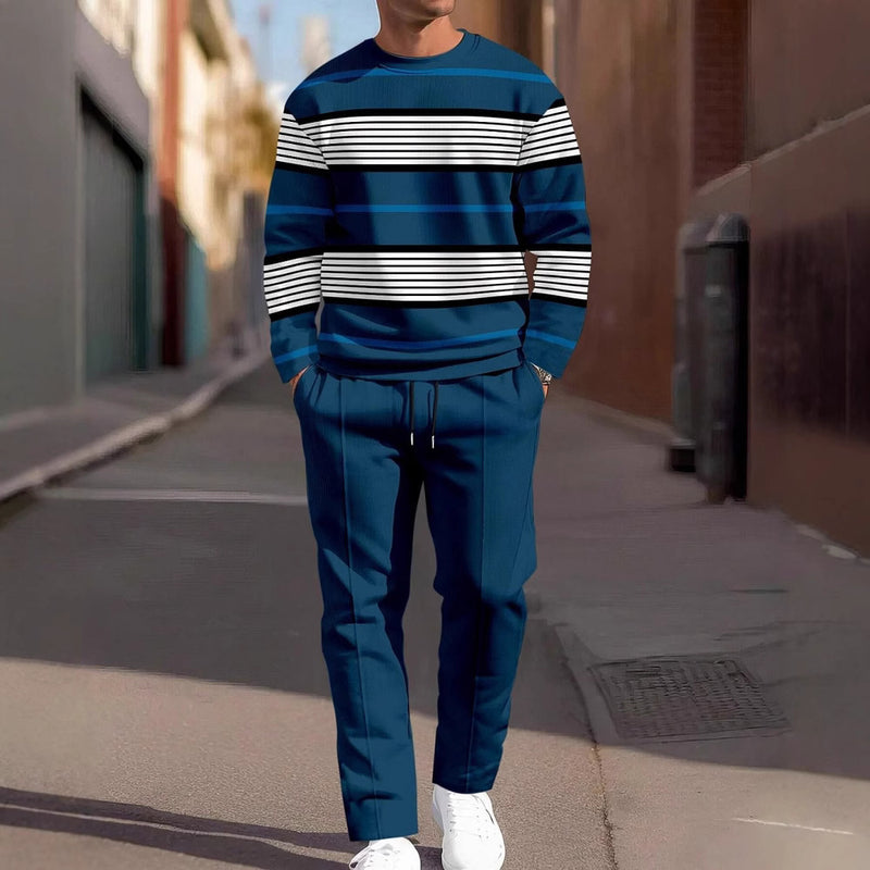 Fashion Men's Casual Sporty Round Neck Sweatshirt And Pants Two-piece Set