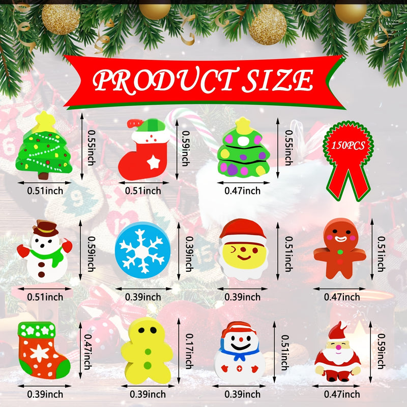 150 Pcs Christmas Cute Small Animal Erasers Bulk, Mini Erasers, Desk Pets, Christmas Pencil Erasers, Socks Santa Snowflakes Gift Filling Homework School Classroom Rewards Prizes Clearance