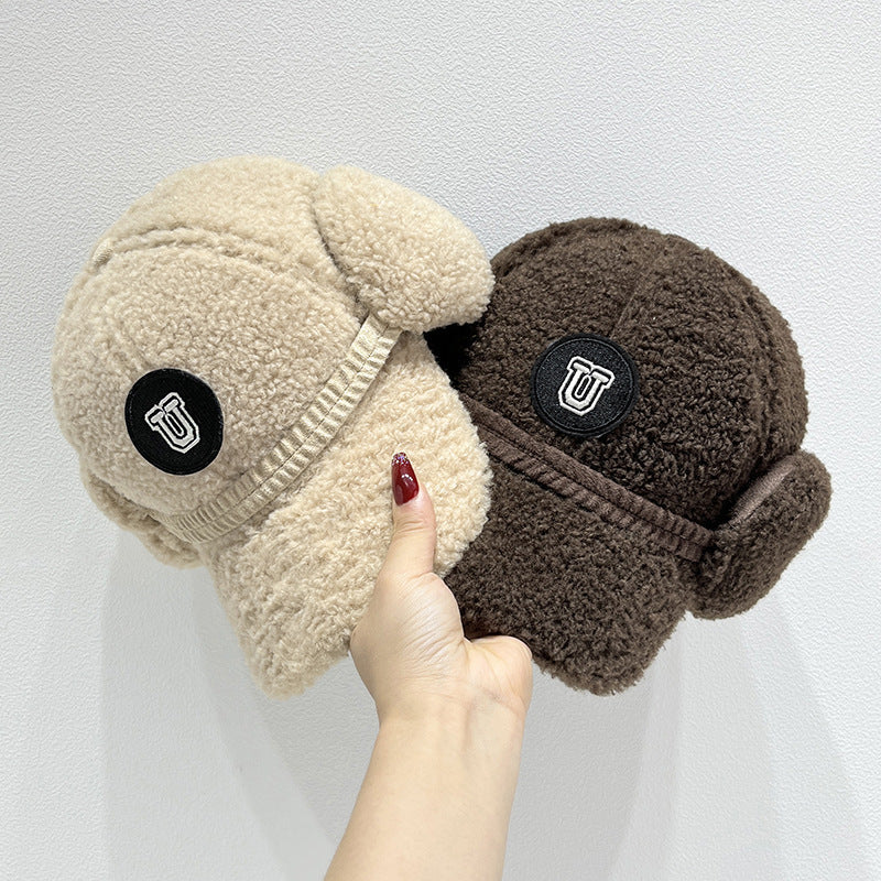 Versatile Letters Lamb Wool Baseball Cap For Women