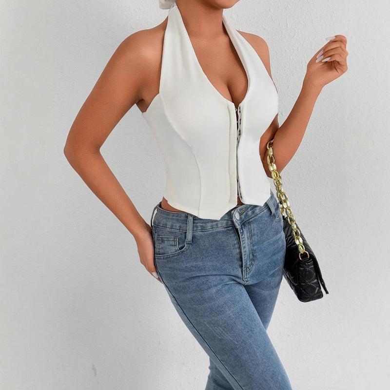 Sexy Fashionable V-neck Backless Crop Top T-shirt