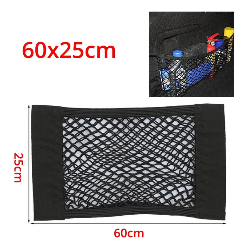 Car Back Rear Mesh Trunk Seat Elastic String Net Magic Sticker Universal Storage Bag Pocket Cage Auto Organizer Seat Back Bag