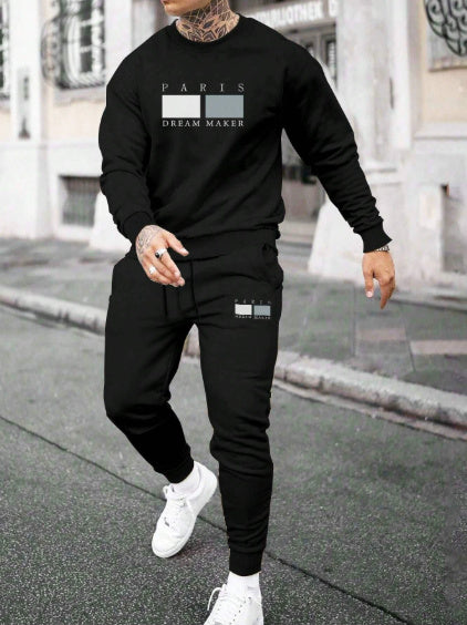 Round Neck Sweater Casual Sports Suit European Size Men's Clothing
