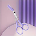 Pink eyebrow trimming scissors with built-in comb - stainless steel, precise grooming tool, creating perfect eyebrows