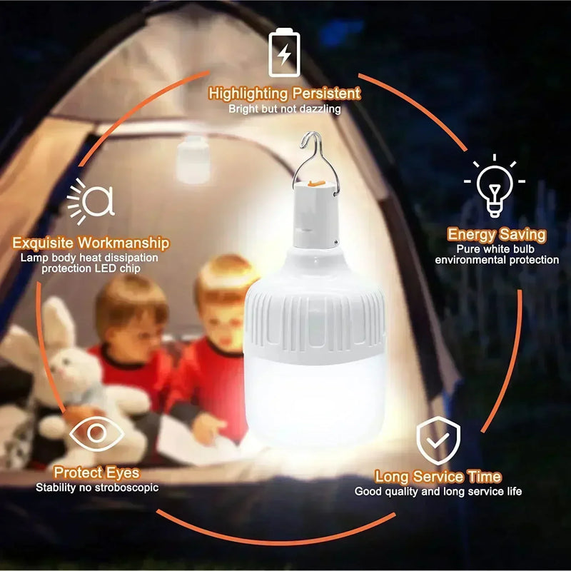 Portable Rechargeable LED Street Camping Light with Hook Dimmable Tent Lantern USB Charging Emergency Multifunctional LED Lamp