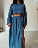 Linen Blend Short Top Sitt Cotton Linen Casual Two-piece Suit